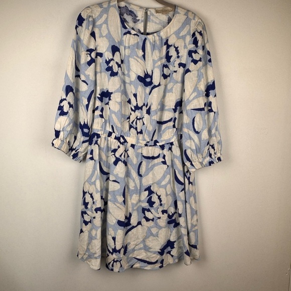 LOFT Dresses & Skirts - NWT LOFT Brushed Daisy Balloon Sleeve Flare Sleeve Dress, Blue&White, M